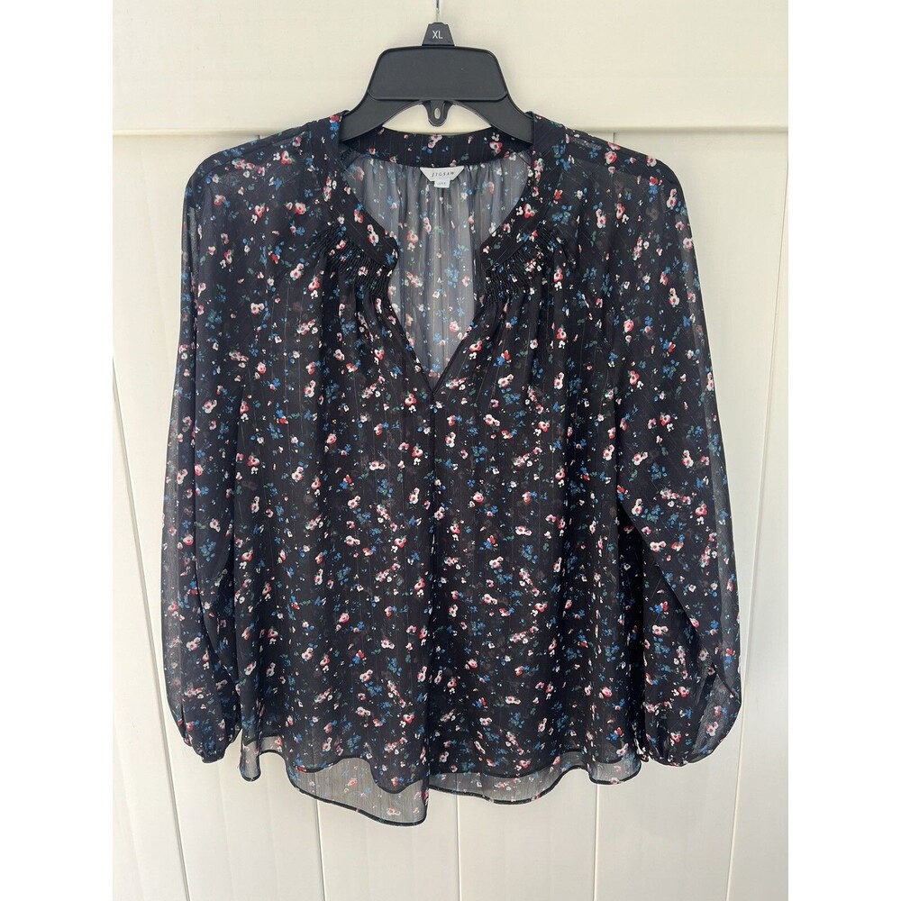 Jigsaw Women's Blouse Size 4 Floral Sheer Multicolor Split Neck
